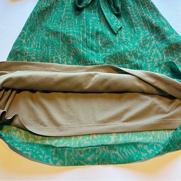 Banana Republic Factory Dress GreenTan Print Mid Length Size 4 - Picture 6 of 10